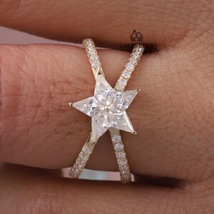 1CT Kite Cut Moissanite Engagement Ring Crossover Pave Band Ring Star Shape Wedding Ring Fancy Unique Bridal Ring For Women Anniversary Gift