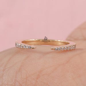 Round Moissanite Open Gap engagement Ring half Eternity Wedding Band Matching Band Minimalist matching Band, 14k Yellow Gold band For Women.