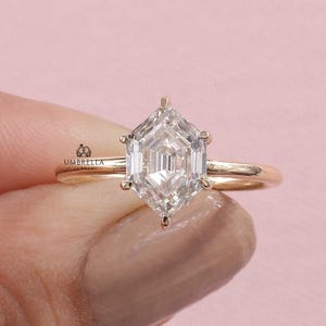 2 CT Elongated Hexagon Moissanite Solitaire Engagement Ring 14k Yellow Gold Ring, Stackable Ring, Promise Ring For Women, Anniversary Gift.