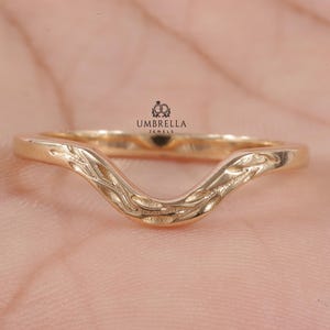 Art Deco Blattrebe Stapeln Ehering für Ovalring, gebogener Zweig halbe Eternity Band Naturblatt Ehering, 14k Gold Ehering.