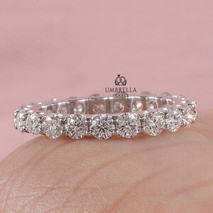 Full Eternity Stackable Band Ring Women Wedding Band, 3 MM Round Moissanite Wedding Ring  14K White gold Ring, anniversary band for her.