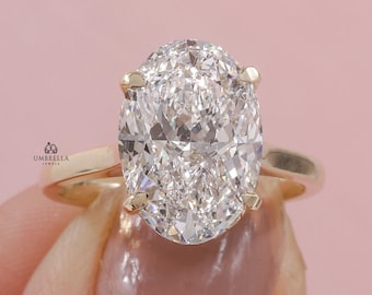2 CT klassischer Ovalschliff Solitär Moissanite Ring, Versteckter Halo-Jubiläumsring, 14k Gelbgoldring, stapelbarer Ring, Hochzeitsgeschenk für Sie.
