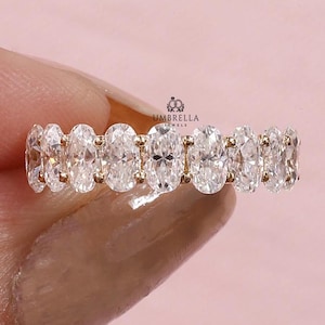 Oval Cut Moissanite Half Eternity Wedding Band, 14K Yellow Gold Band, Stacking Promise Band, Matching Band, Anniversary Gift For Her.