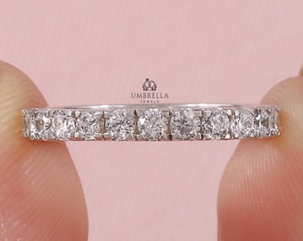 Ehering mit im Labor gezüchtetem Diamanten für Damen, runder Eternity-Ring mit im Labor gezüchtetem Diamanten, 14-karätiger Weißgold-Ring zum Kombinieren, zarter Braut- und Jahrestagsring