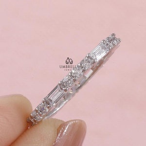 Baguette and Round Lab Grown Diamond Wedding Band, full Eternity Band, Stackable Band for Engagement Ring, Minimalist Diamond Band for Women