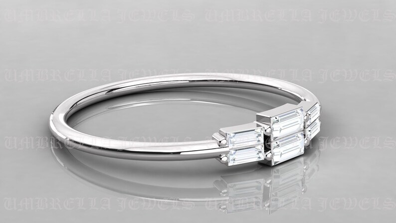 Baguette Engagement Ring 14k Solid Gold Baguette Diamond Ring 6 Stone Art Deco Baguette Diamond Ring