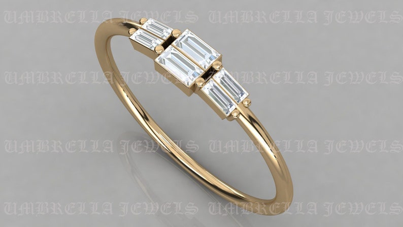 Baguette Engagement Ring 14k Solid Gold Baguette Diamond Ring 6 Stone Art Deco Baguette Diamond Ring