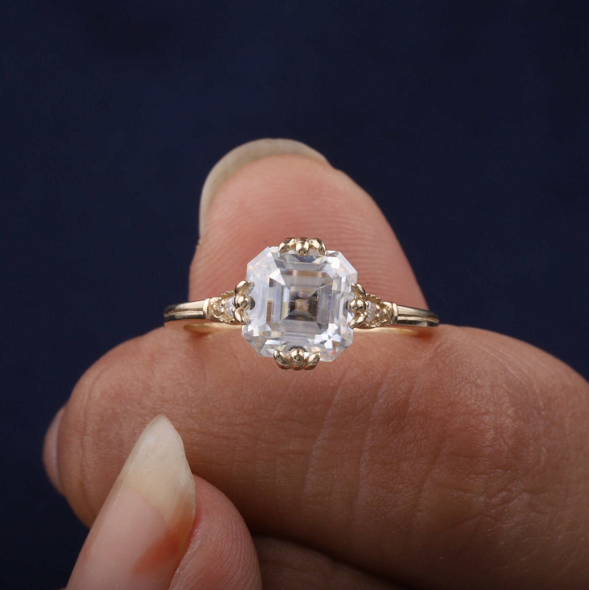 Bezel Asscher Cut Diamond Vintage Style Engagement Ring 925 Sterling Silver  – DiamondLoops