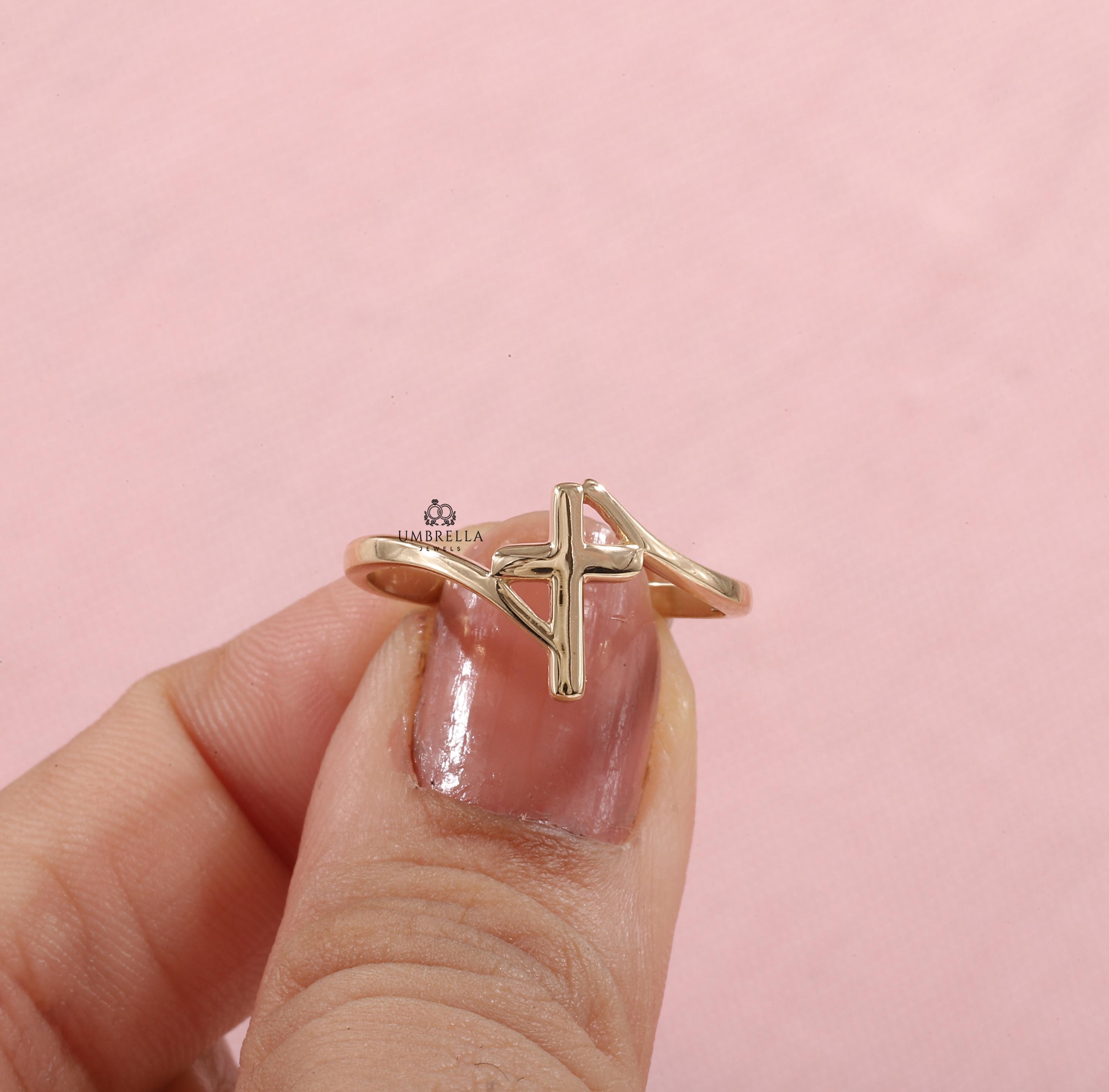 Cross Religious Minimalist Ring, Christian Ring , 18k yellow Gold Filled Band, Cross Rings, Christian Rings, Gift for Women.