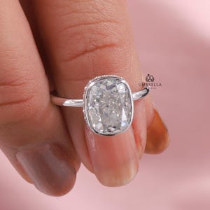 2.50 CT Excellent Cushion Cut Moissanite Ring / Bezel Setting Solitaire Ring / 14K Yellow Gold Wedding Bezel Ring / Engagement Ring For Her