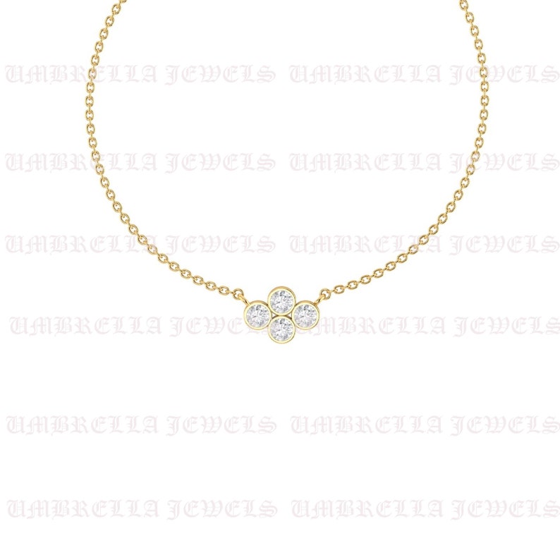 Dainty Gold Diamond Necklace/ 14K Solid Yellow Gold Four Stone Etsy