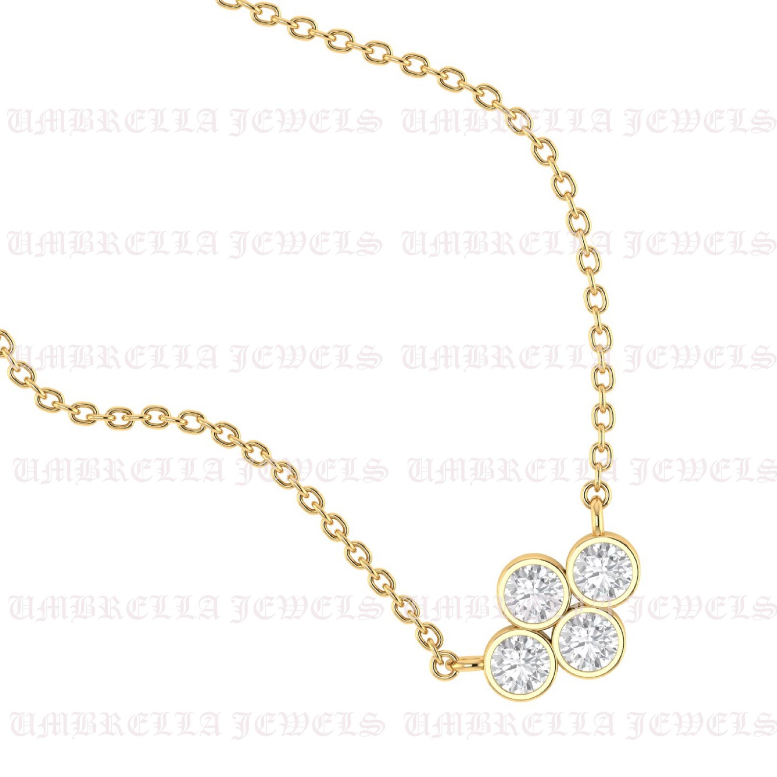 Dainty Gold Diamond Necklace/ 14K Solid Yellow Gold Four Stone Etsy