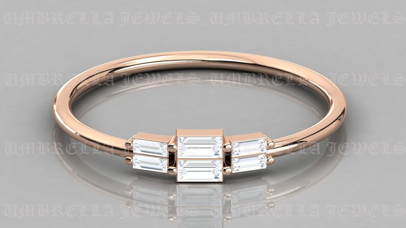 Baguette Engagement Ring 14k Solid Gold Baguette Diamond Ring 6 Stone Art Deco Baguette Diamond Ring