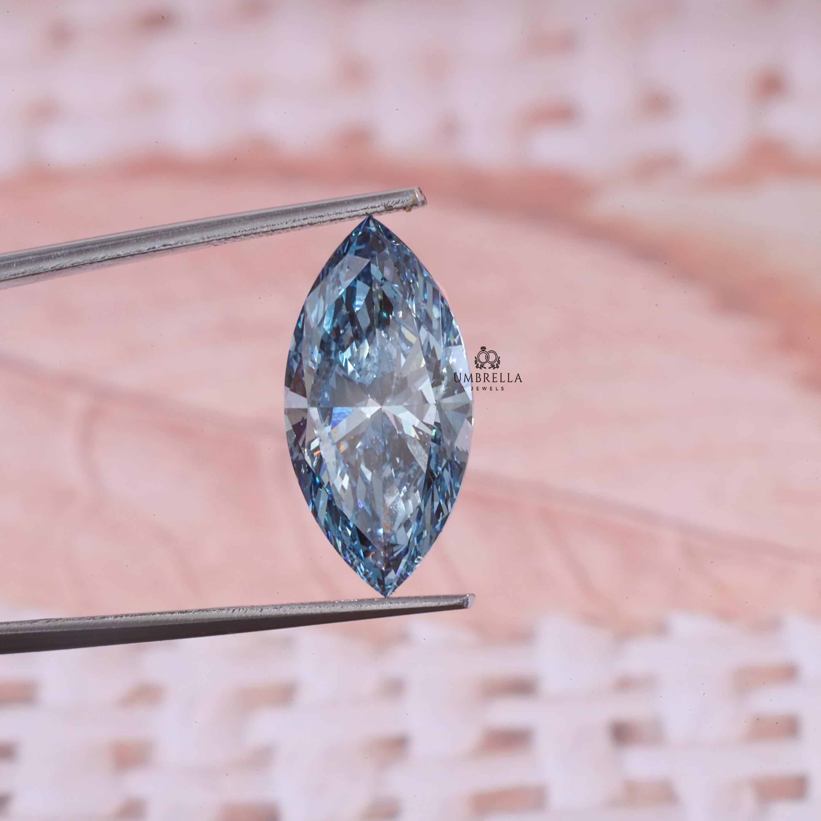 Fancy Vivid Blue Diamond, 0.50 - 5 CT  CT Marquise Cut Lab Grown Diamond, IGI Certified VS1 Diamond, Blue Diamond for Custom Engagement Ring