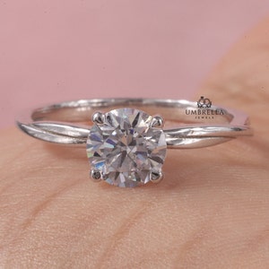1 Ct Round Cut Moissanite Engagement Ring, Round Cut Engagement Ring,Twisted Band Ring Solid Gold Round Diamond Ring  Solitaire Wedding Ring