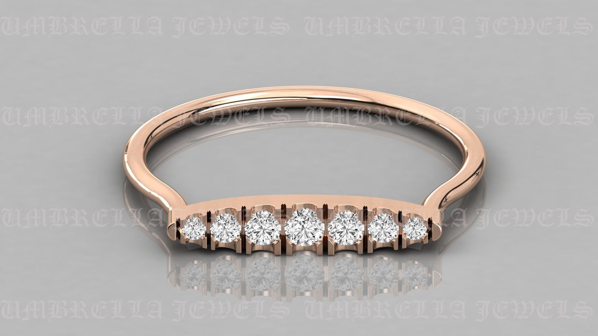 14k Tiny Seven Diamant Bar Ehering Zarter Ring Stapelbarer Etsy