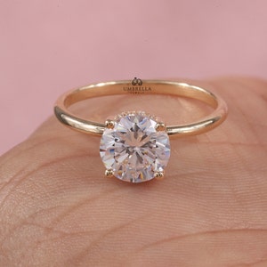 2 carat round cut moissanite engagement ring, Hidden halo round wedding ring, thin band round Hidden halo engagement ring, anniversary gift