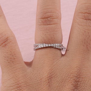 Crossover Matching Wedding Band For Ring, 1/2 Eternity Stacking Engagement Ring, Fiery Round Brilliant Cut Moissanite Ring, Anniversary Ring