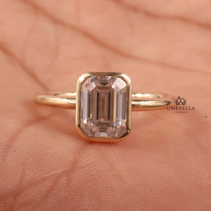 Emerald Cut Bezel Setting Engagement Ring 1.75 CT Emerald Cut Wedding Ring 14K Yellow Gold Anniversary Ring wedding Gift Promise Ring.