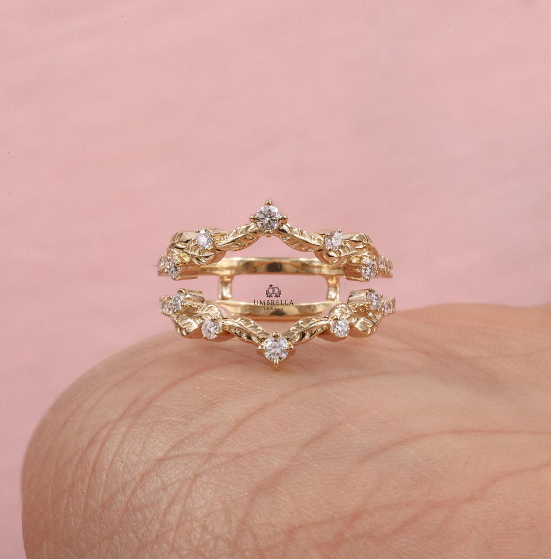 Vintage Curved Wedding Band Ring Enhancer Unique Moissanite Yellow Gold ...