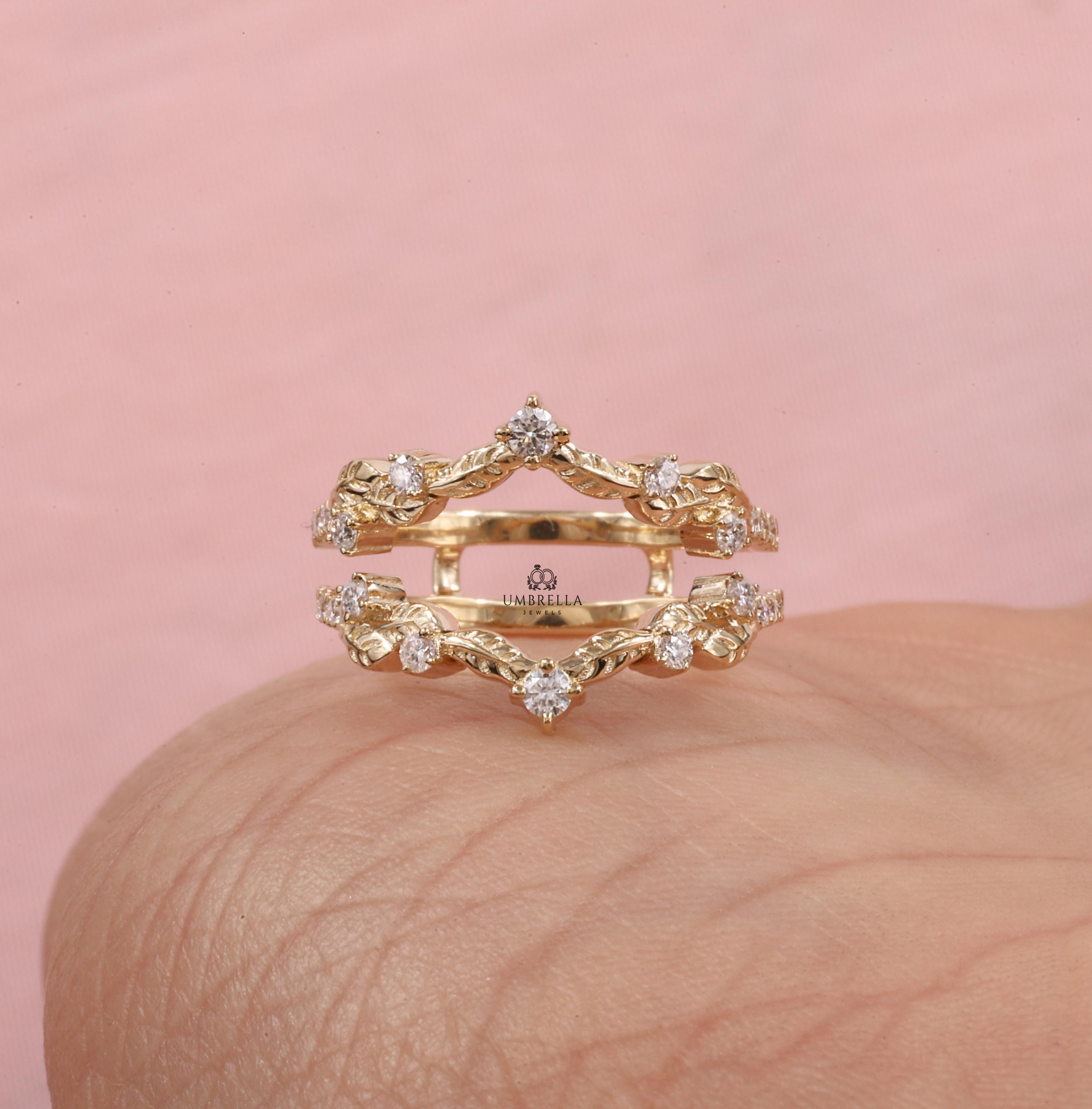 Vintage Curved Wedding Band Ring Enhancer Unique Moissanite Yellow Gold ...