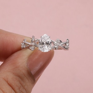 Pear Shaped Moissanite ring Leaf Branch Moissanite Engagement Ring 14K Gold Nature Inspired Wedding Ring Tear Drop Twig Promise Ring For Her