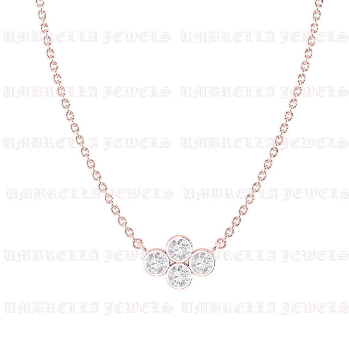 Dainty Gold Diamond Necklace/ 14K Solid Yellow Gold Four Stone Etsy