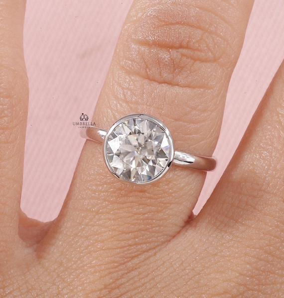 Bezel Set Round-Cut Engagement Ring in 14k Solid Gold/ CT Moissanite  Engagement Rings/Solitaire Moissanite Ring/ Gold Promise Ring For Her