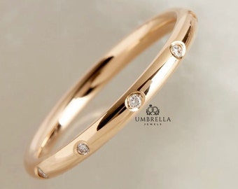 1.5 MM Eternity Diamonds Ring, 14K / 18K Rose Gold, 8 Diamonds Evenly Spaced, Thin Wedding Band, Delicate Diamond Ring, Stacking Ring