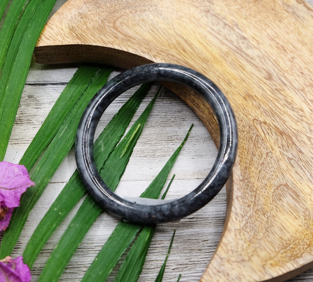 56mm Gray Burma Jadeite Jade Bangle Guaranteed Genuine 8mm Thick Slight ...