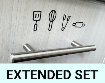 Kitchen Cabinet Label Decals (Extended Set) - 55 Icon Label Decals - Kitchen Labels