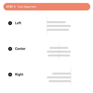 May include: Diagram showing three different text alignment options: left, center, and right. Each option is represented by three horizontal lines aligned to the left, center, and right of a vertical dashed line.