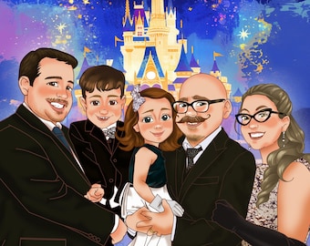Custom Portrait Disney or Pixar style hand-drawn Family, Couples, Pets Portrait (Digital JPEG File)