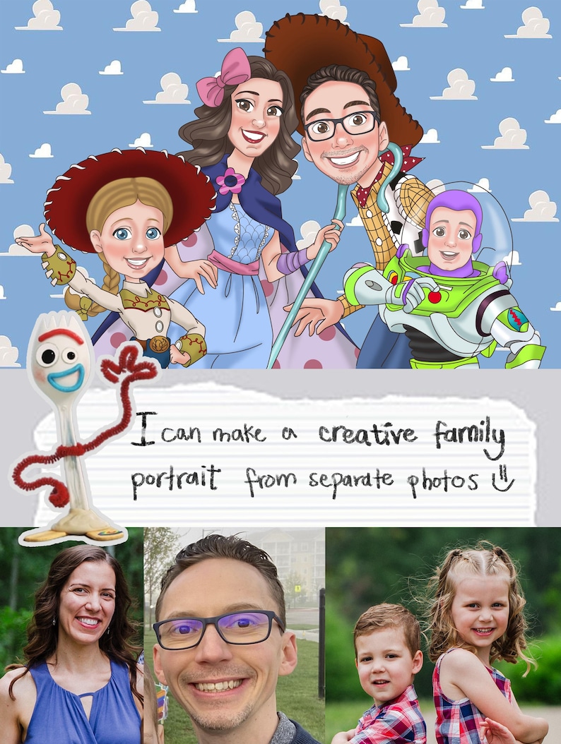 Disney Style Custom Portrait for Family, Couple, Best Friend