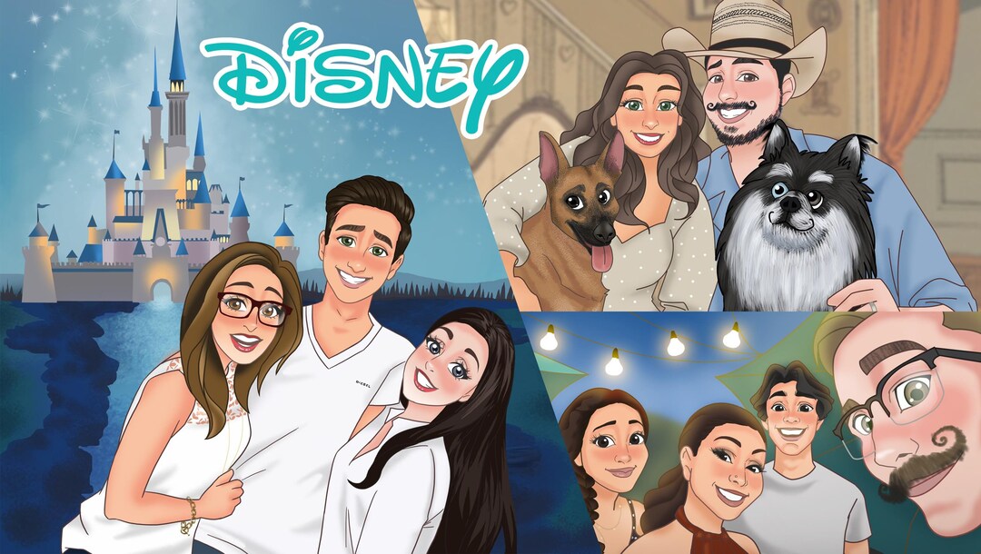 Disney Style Custom Portrait for Family, Couple, Best Friend