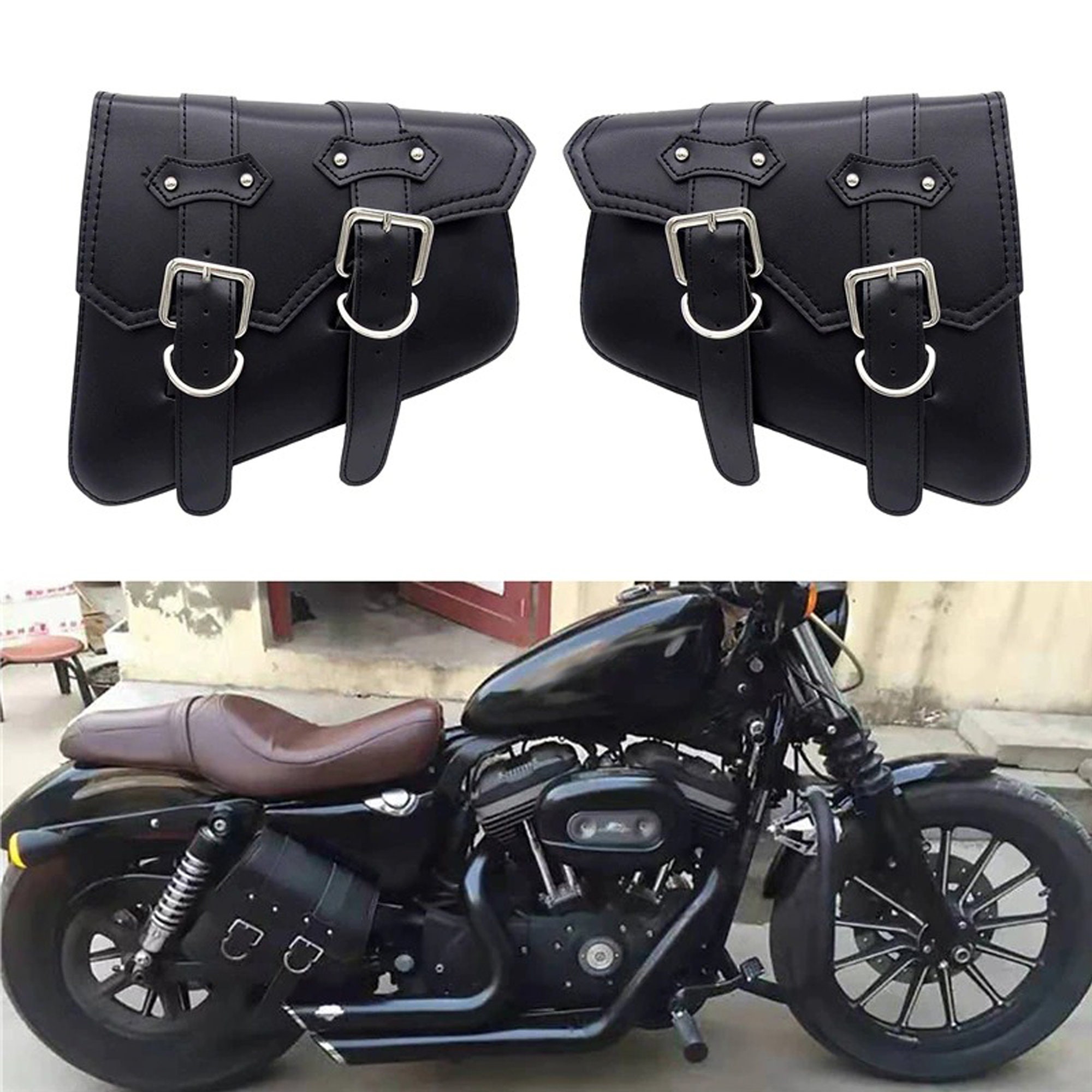 Apollo Black von ORLETANOS kompatibel mit Harley Davidson Satteltaschen Seitenkoffer Ledertaschen Saddlebags Echtleder schwarz Set Links und rechts 