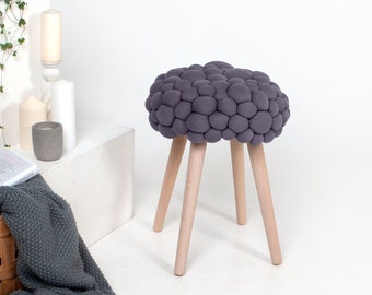 Dark gray design stool with comfy bubbly seating, as an unusual accessory in the living room, entry, bedroom, handmade, ready for shipping