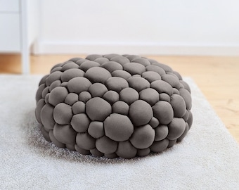 Taupe Bubbly Floor Pouf: Round Ottoman Footstool (21.6"x8.27")