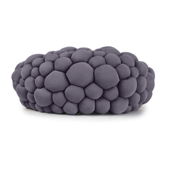 Dark gray bubbly round floor pillow, meditation cushion, comfy ottoman pouf, sofa footrest, modern accessory, handmade, ready for shipping