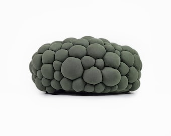 Moss Green Bubbly Floor Pillow: Handmade Meditation Ottoman Pouf
