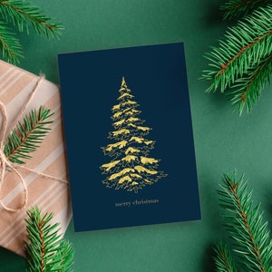 Printable Christmas Card, Greetings, Gold, tree, Instant Download, 4.24 x 5.5 inches = 107.95mm x 139.7mm, PDF, Simple Holiday Greeting