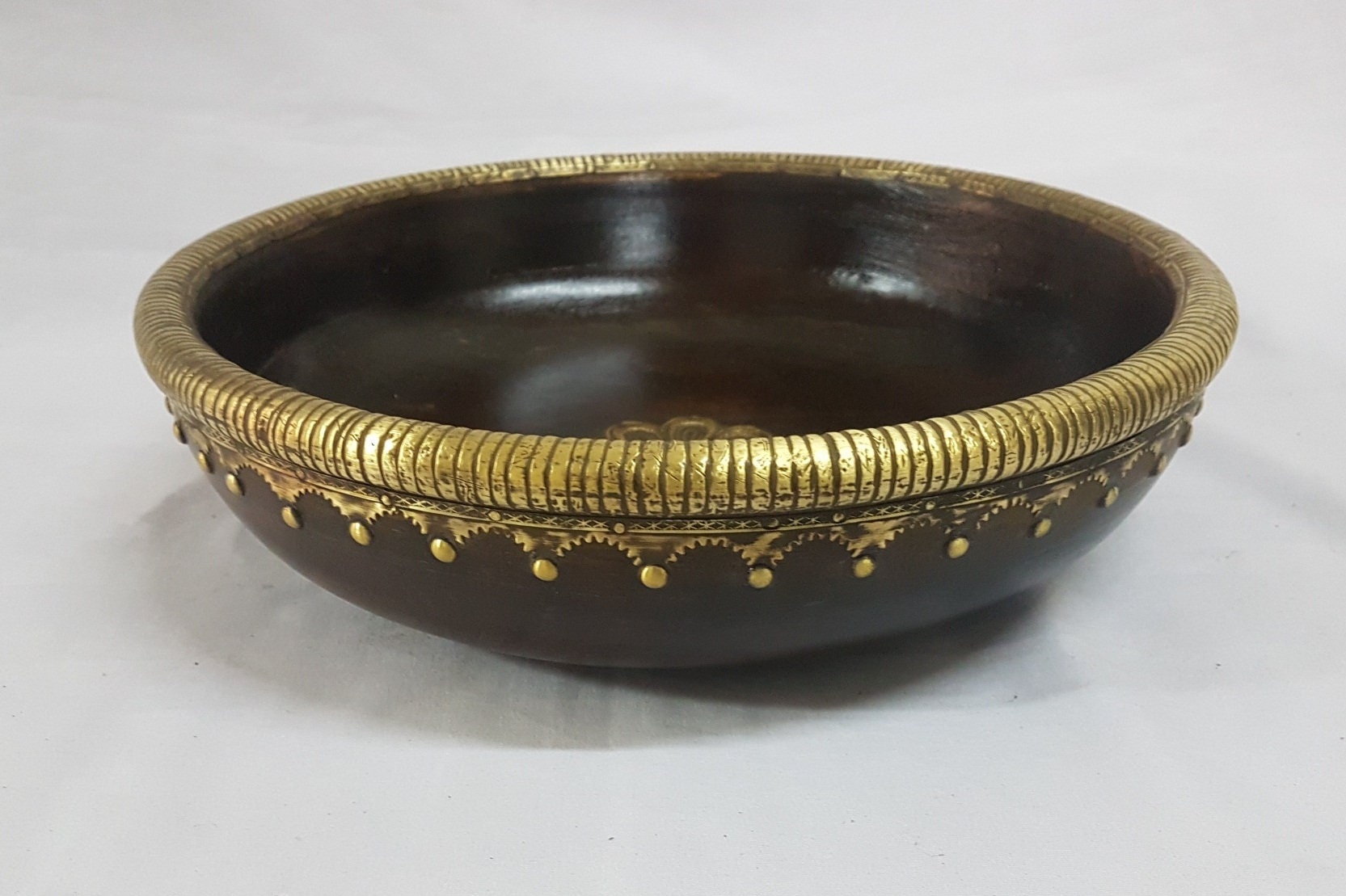 Vintage Wood Brass Bowl / Wood Brass Bowl / Wooden Decorative Etsy