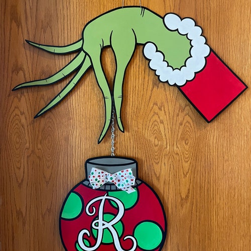 Hand Painted Grinch Door Hanger Christmas Topper Wall Etsy