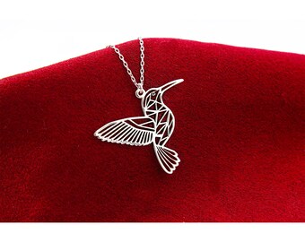 Origami Hummıngbırd Necklace , Hummıngbırd Lover , Animal jewellery, gold plated, geometrik necklace,  birth necklace , birth lover gift