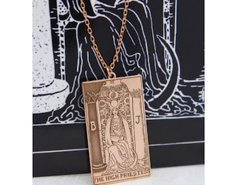 Tarot Card Necklace , The High Priestess Tarot Card 925 Sterling Silver , Tarot Lover Gift , Women Necklace