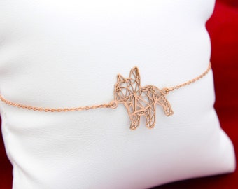 Bracelet en origami pour chien bouledogue français, cadeau pour les amoureux des animaux, bracelet pour les amoureux des animaux, argent sterling 925