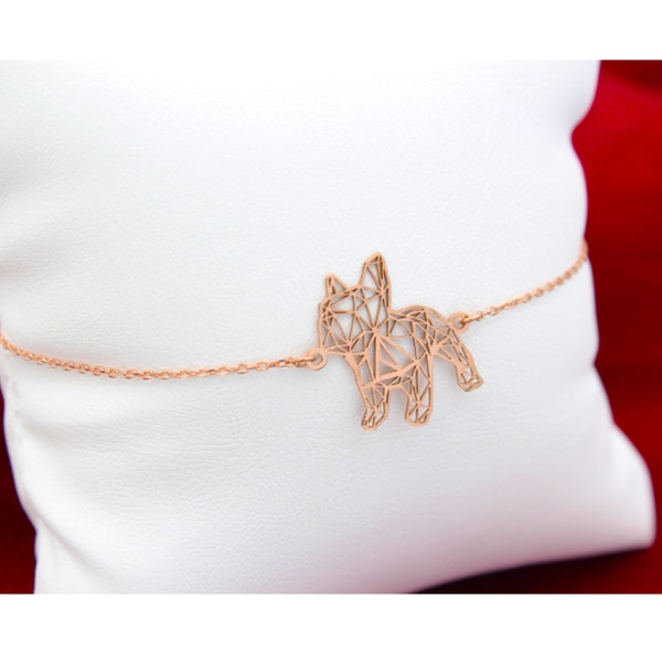 Origami French Bulldog Dog Bracelet , Animal Lovers Gift , Animal Lovers Bracelet , 925 Sterling Silver , French Bulldog Bracelet , Mom Gift