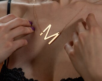 Big Sideways Letter Necklace , Personalized Large Initial Necklace , Personalized Large Name Necklace for Women , Gift For Mom , Mother Day