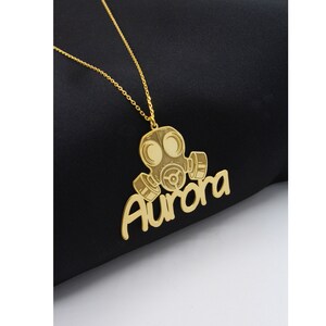 Silver Gas Mask Personalized Name Necklace , Personalized Name Necklace , Gas Mask Necklace , Mask Lover
