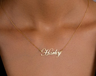 Custom Name Necklace, Gold Name Necklace with Cable Chain, 14K Solid Gold Name Necklace,Gold Minimalist Necklace, Gift For Her, Gift For Mom